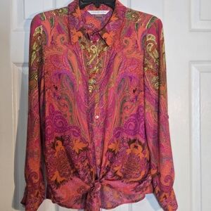 Bold Print Vibrant Color Paisley Print Blouse S